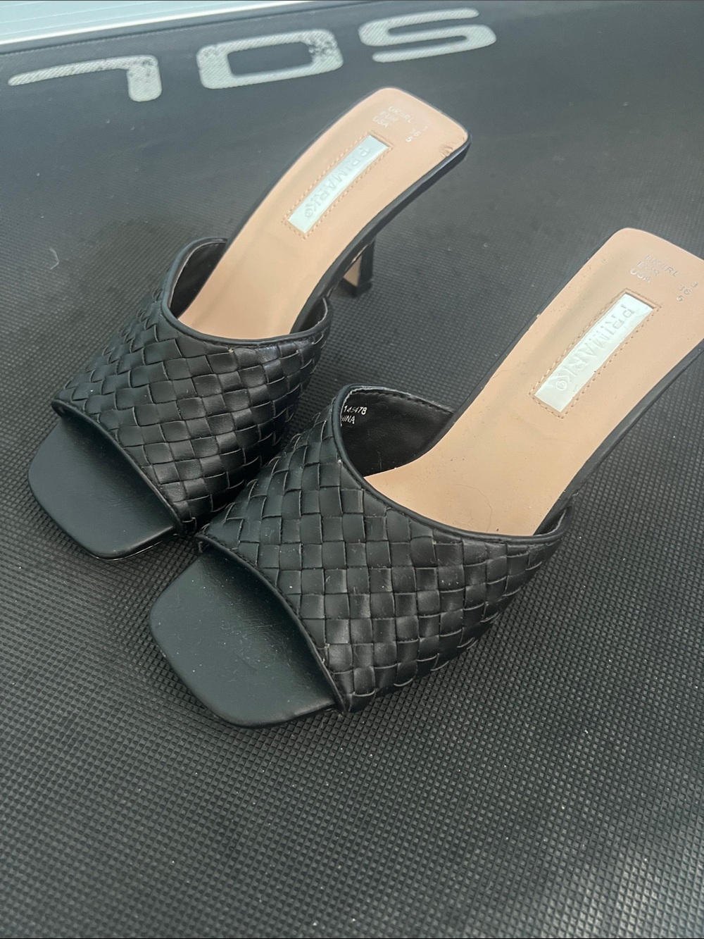 Primark Black Woven Open-Toe Mule Heels